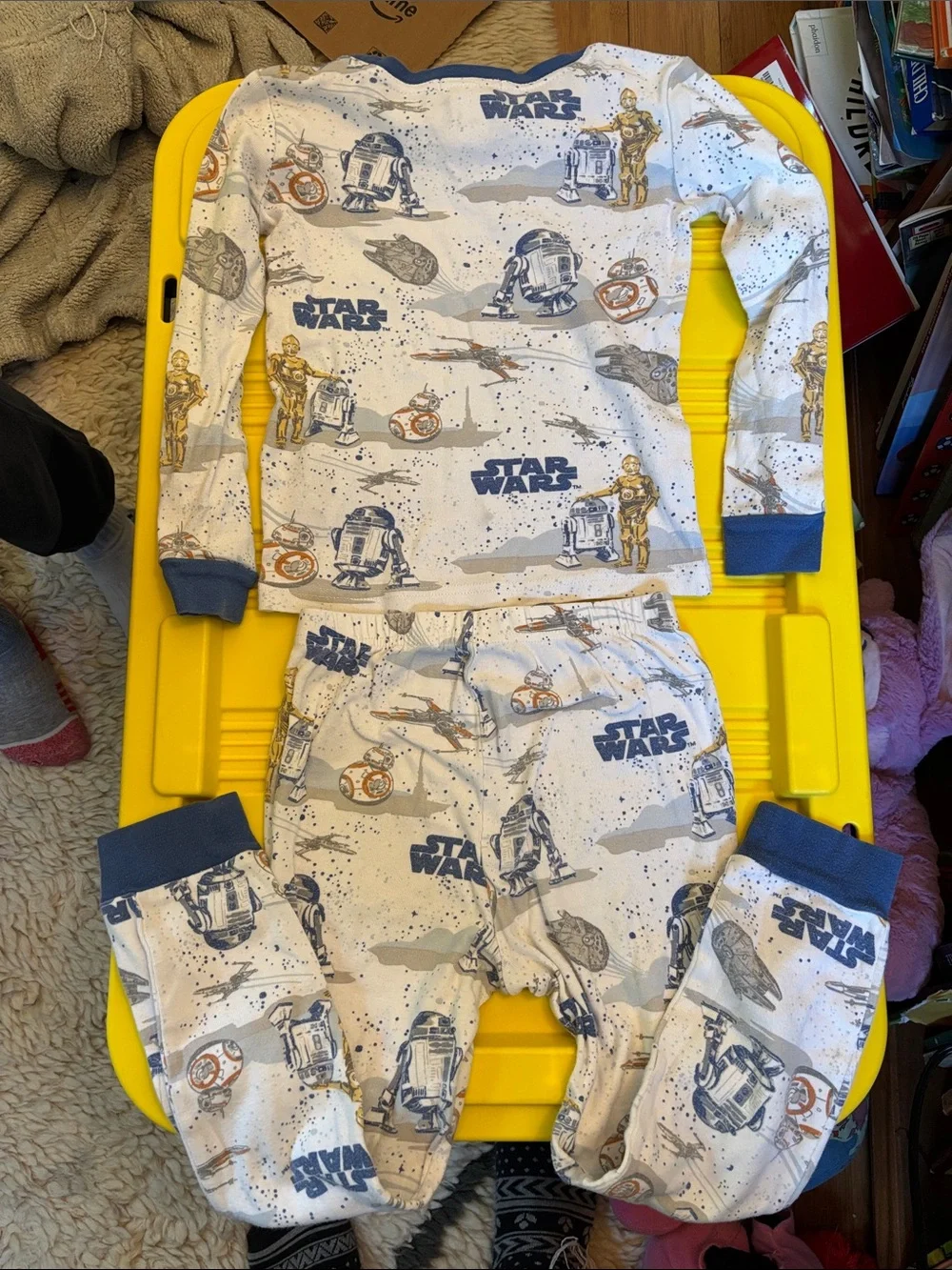 Star Wars White and Blue Kids Pajama Set with Character Prints